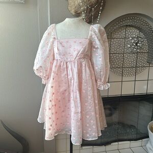 Storia Pink babydoll Sheer Floral Dress size small new